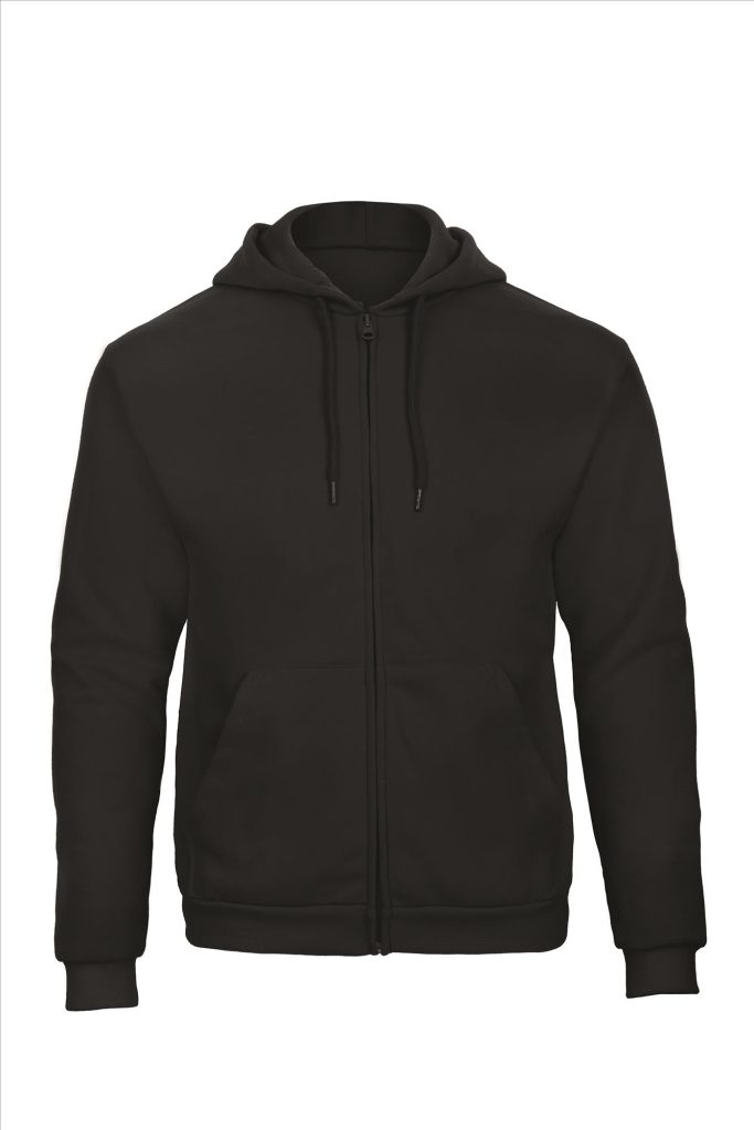 B&C ID.205 Hoodie Full Zip Sweatshirt 50/50, Black, L
