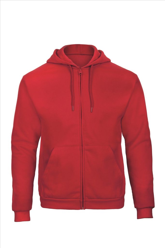 B&C ID.205 Hoodie Full Zip Sweatshirt 50/50, Red, XS