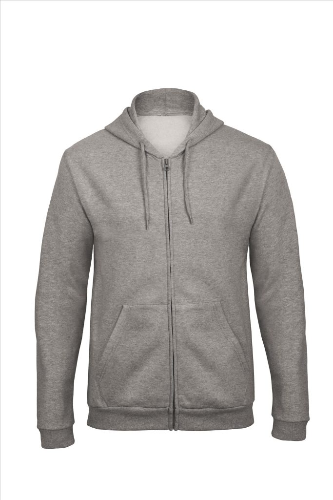 B&C ID.205 Hoodie Full Zip Sweatshirt 50/50, H. Grey, XS