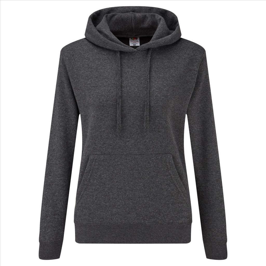 FOTL Lady-Fit Classic Hoodie Sweater, Dark Heather Grey, XS