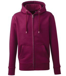 Organic Full Zip Hoodie, Burgundy, S, Anthem
