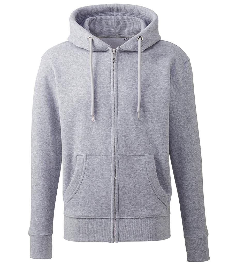 Organic Full Zip Hoodie, Grey Marl, S, Anthem