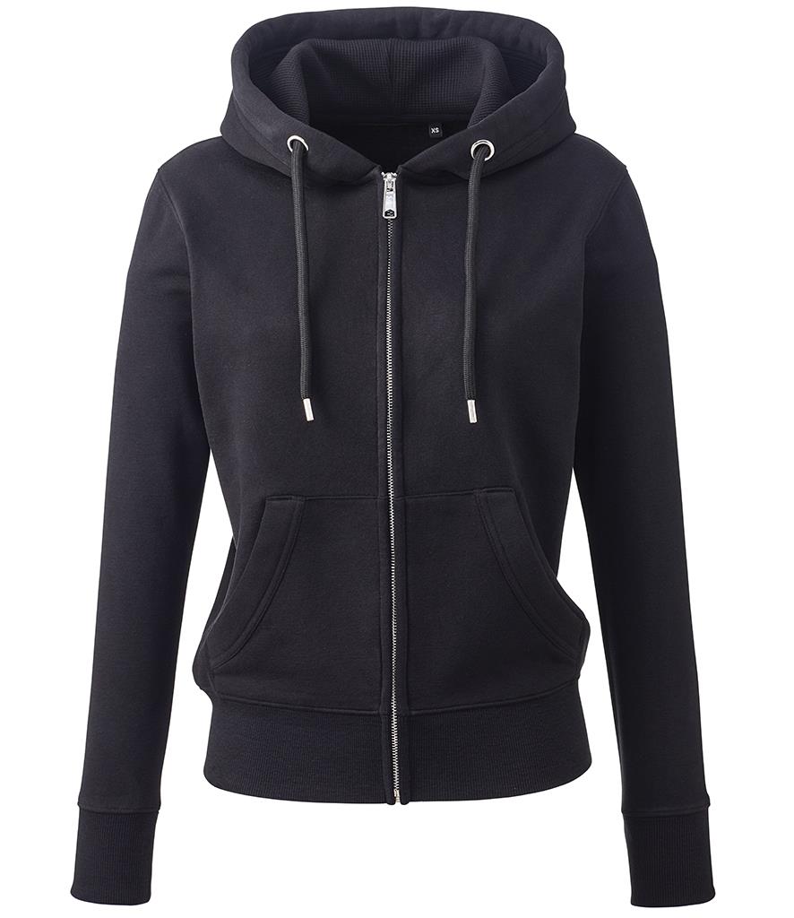 Dames Organic Full Zip Hoodie, Black, XS, Anthem