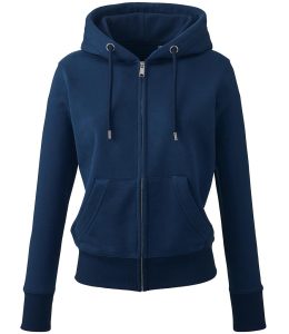 Dames Organic Full Zip Hoodie, Navy, XS, Anthem