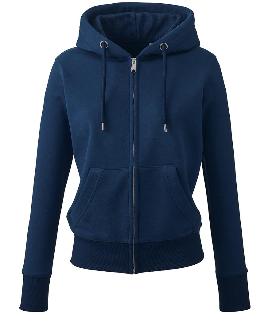 Dames Organic Full Zip Hoodie, Navy, XS, Anthem