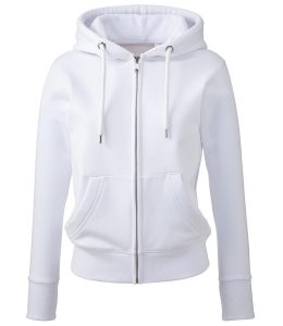 Dames Organic Full Zip Hoodie, White, XS, Anthem