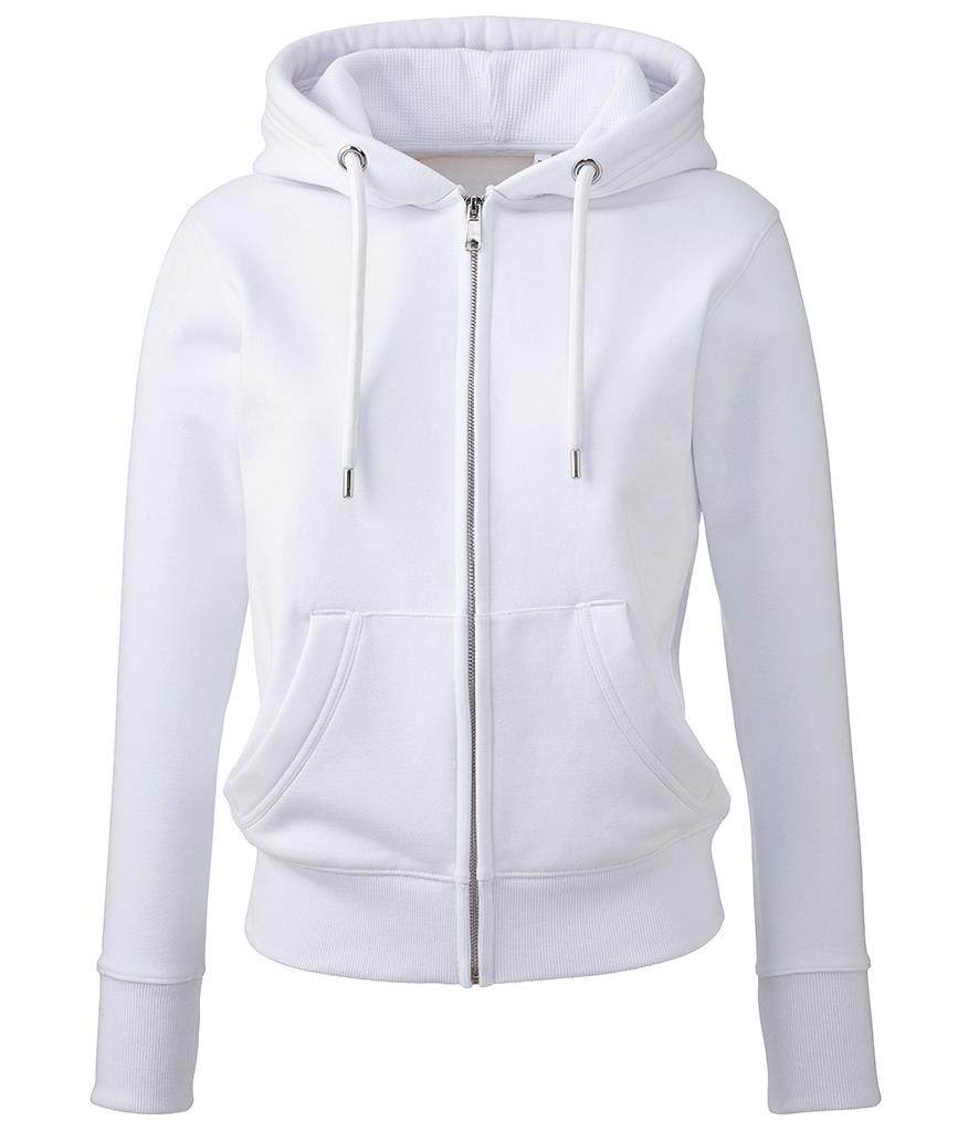 Dames Organic Full Zip Hoodie, White, XS, Anthem