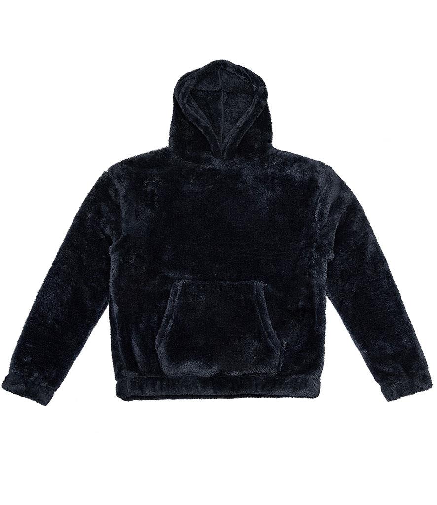 Unisex Fluffy Fleece Hoodie, Black, S, Brand Lab