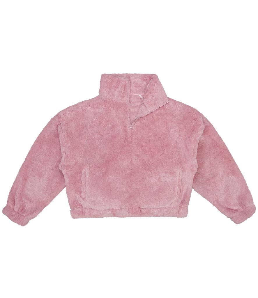 Dames Fluffy 1/4 Zip Fleece, Blush Pink, S, Brand Lab