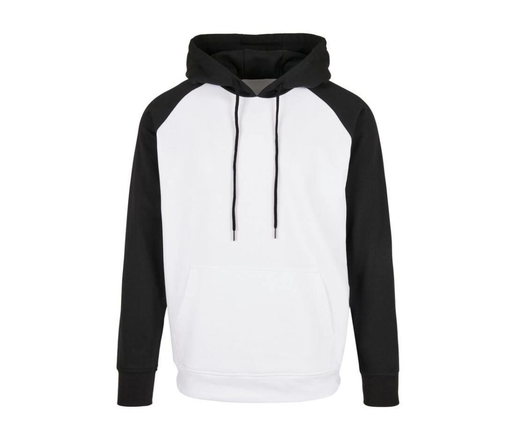 BASIC RAGLAN Hoodie, WHITE / BLACK, 3XL, BUILD YOUR BRAND