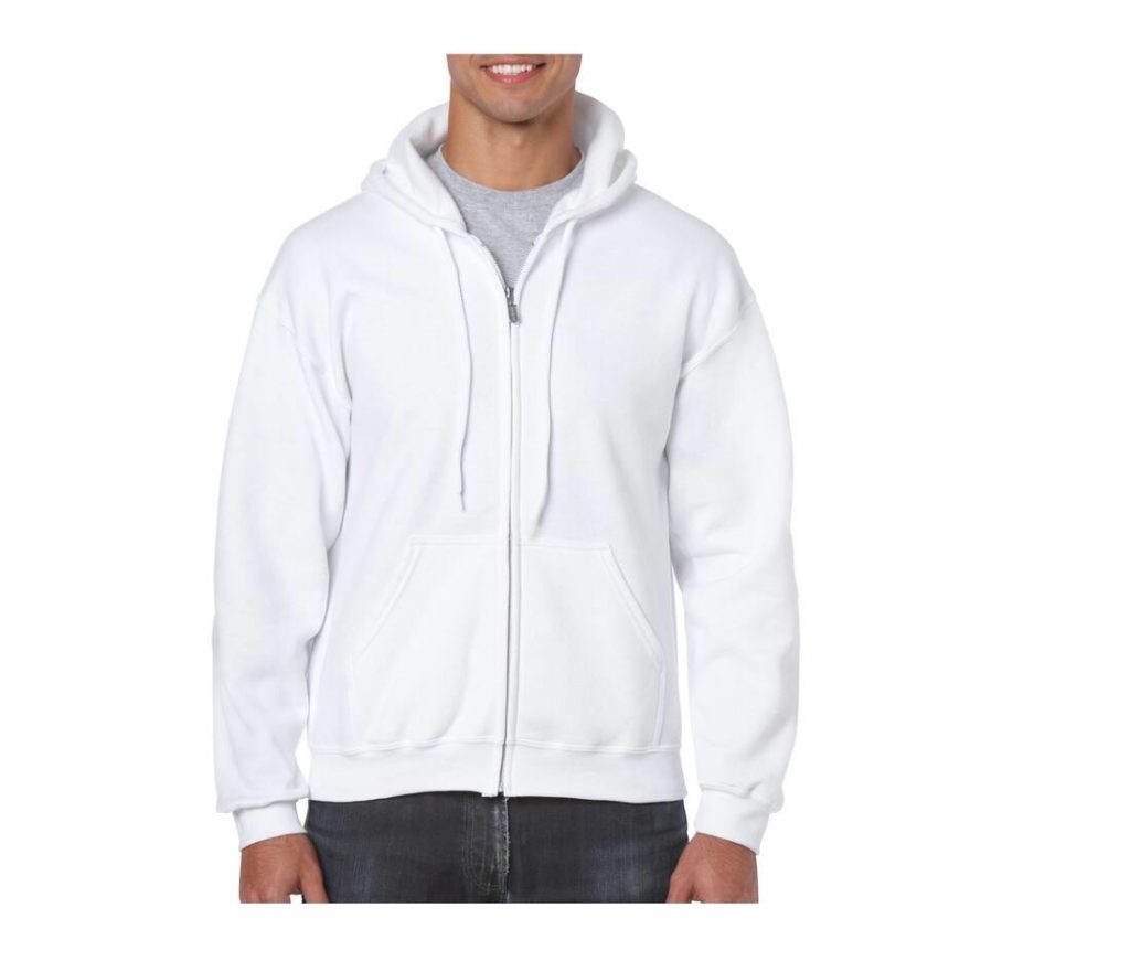 Full Zip Hoodie, WHITE, L, GILDAN