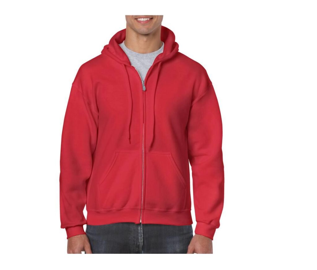 Full Zip Hoodie, RED, L, GILDAN