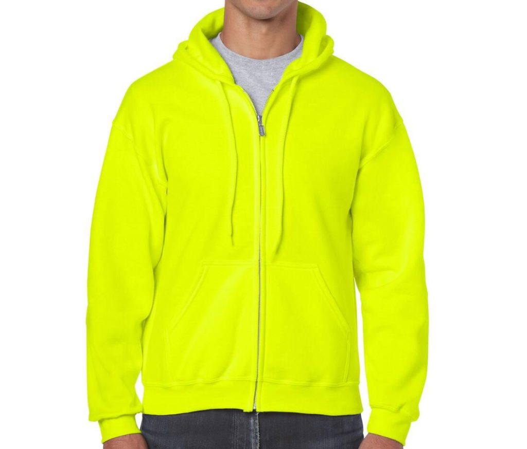 Full Zip Hoodie, FLUORESCENT YELLOW, S, GILDAN