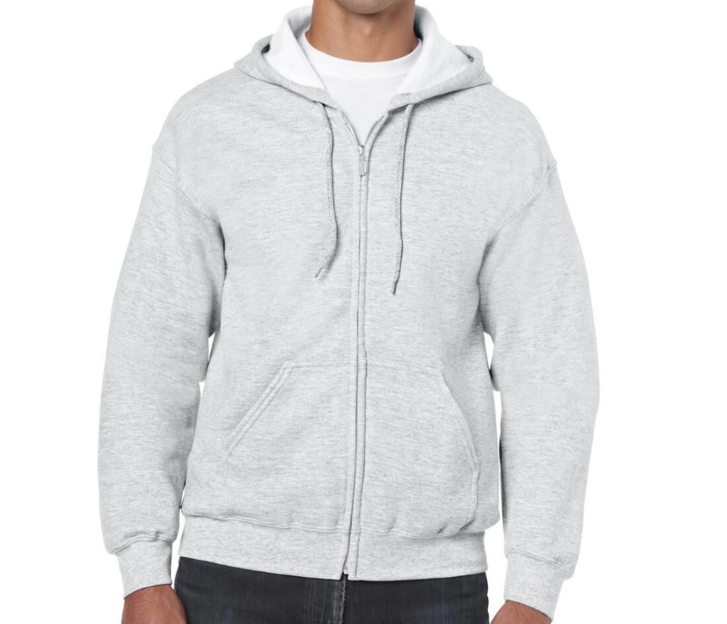 Full Zip Hoodie, ASH, S, GILDAN