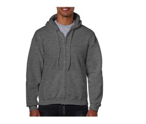 Full Zip Hoodie, DARK HEATHER, L, GILDAN