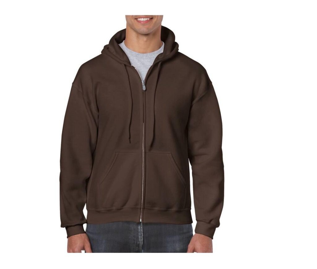 Full Zip Hoodie, DARK CHOCOLATE, L, GILDAN