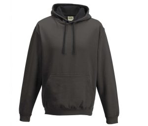 VARSITY HOODIE, CHARCOAL/JET BLACK, XS, JUST HOODS