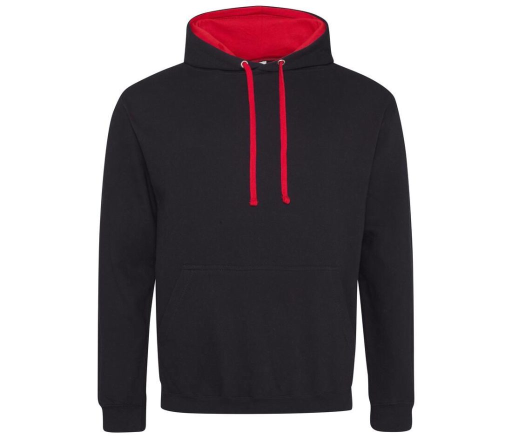 VARSITY HOODIE, JET BLACK/FIRE RED, L, JUST HOODS