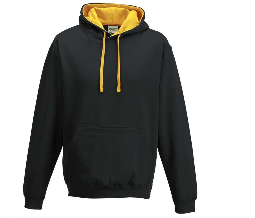 VARSITY HOODIE, JET BLACK/GOLD, L, JUST HOODS