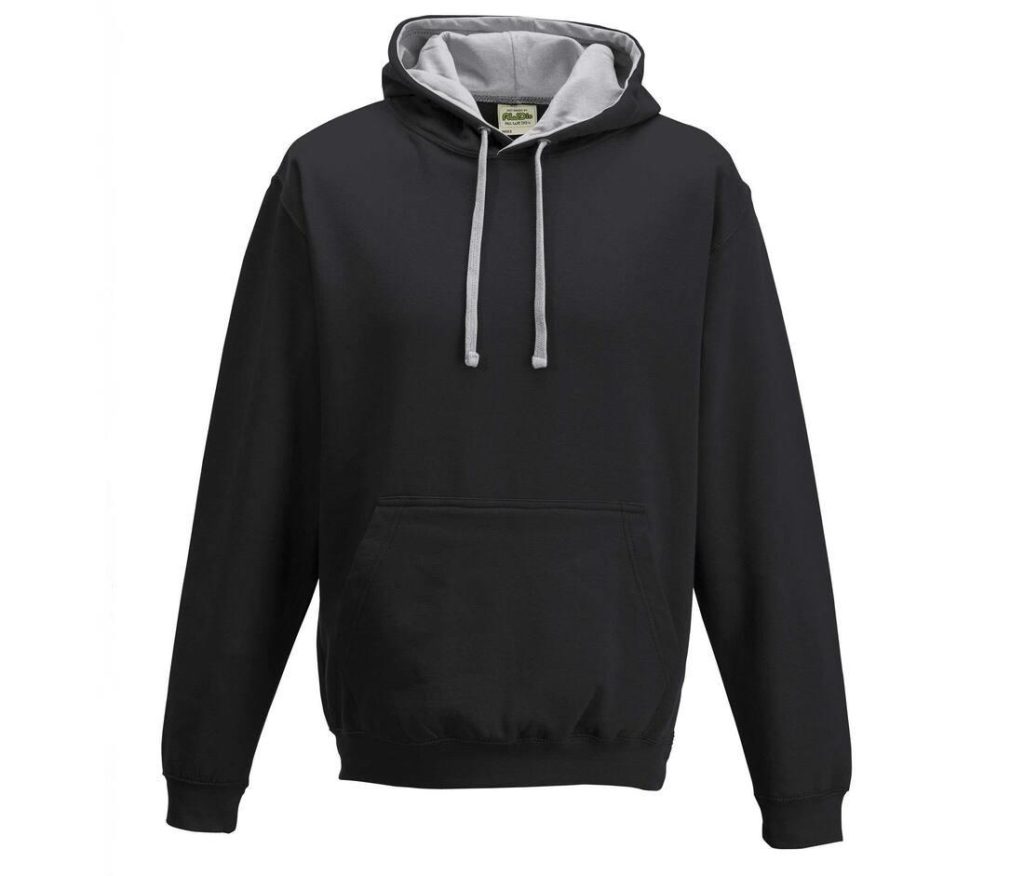 VARSITY HOODIE, JET BLACK/HEATHER GREY, L, JUST HOODS