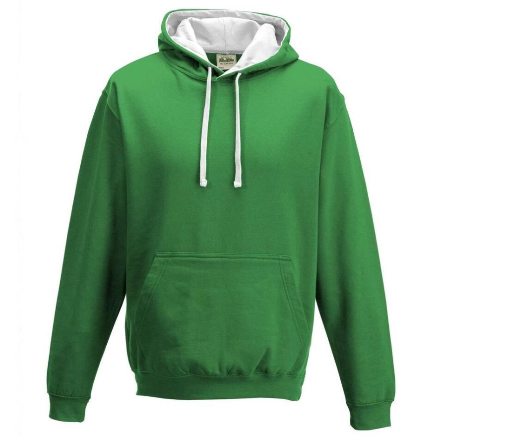 VARSITY HOODIE, KELLY GREEN/ARCTIC WHITE, L, JUST HOODS
