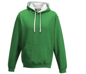 VARSITY HOODIE, KELLY GREEN/ARCTIC WHITE, L, JUST HOODS