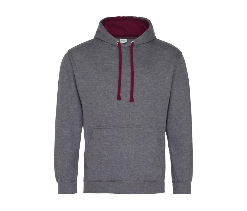 VARSITY HOODIE, CHARCOAL / BURGUNDY, L, JUST HOODS