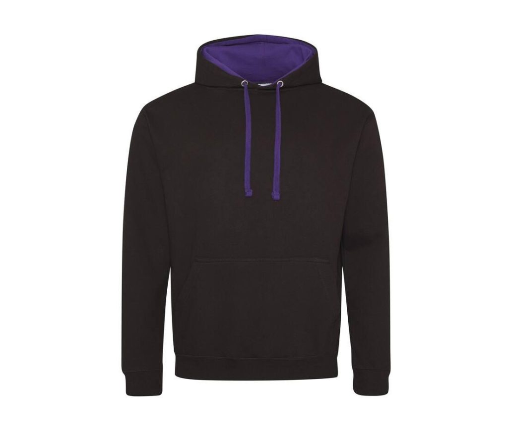 VARSITY HOODIE, JET BLACK / PURPLE, L, JUST HOODS