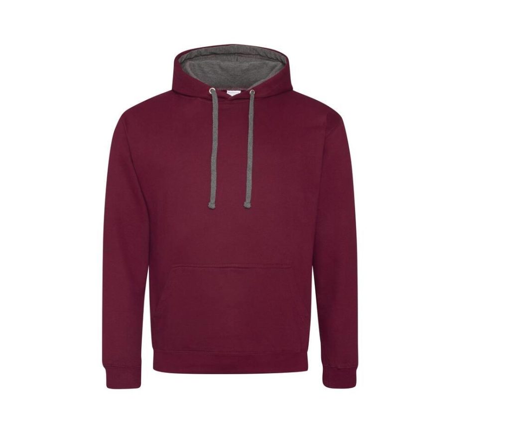 VARSITY HOODIE, BURGUNDY/CHARCOAL, XS, JUST HOODS