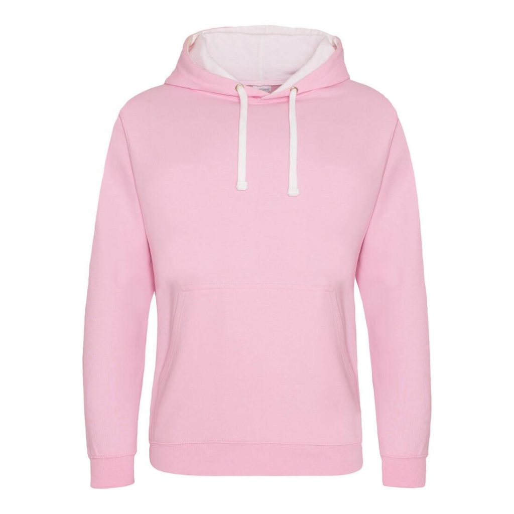 VARSITY HOODIE, BABY PINK/ARCTIC WHITE, XS, JUST HOODS