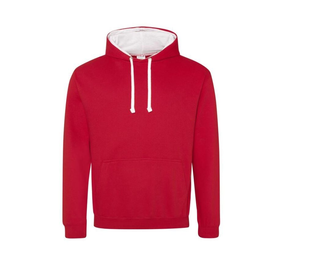 VARSITY HOODIE, FIRE RED/ARCTIC WHITE, XS, JUST HOODS