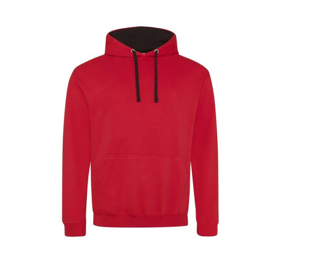 VARSITY HOODIE, FIRE RED/JET BLACK, XS, JUST HOODS