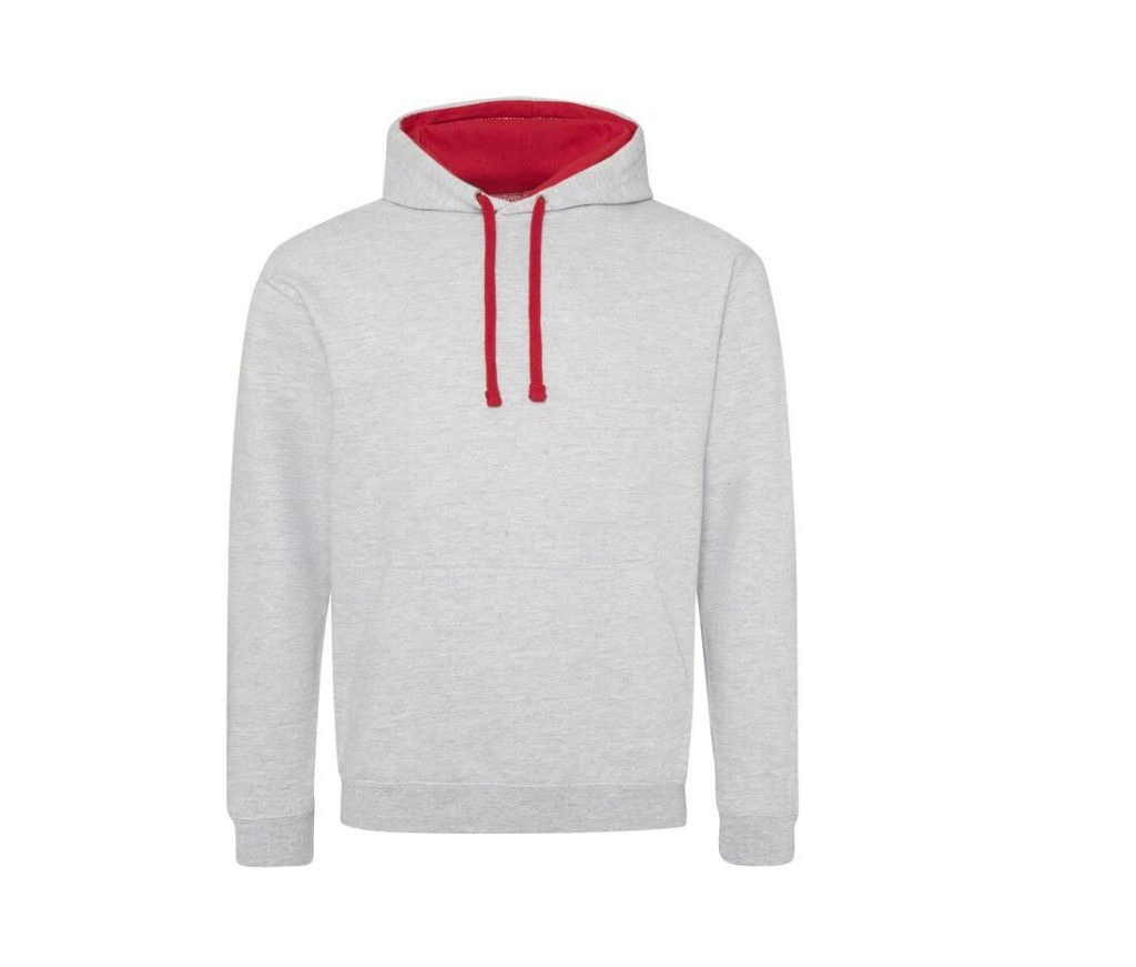 VARSITY HOODIE, HEATHER GREY/FIRE RED, XS, JUST HOODS