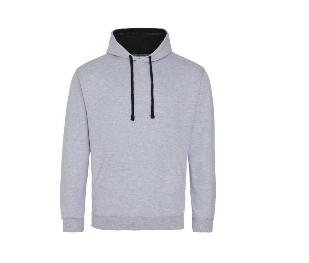VARSITY HOODIE, HEATHER GREY/JET BLACK, S, JUST HOODS