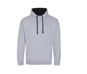 VARSITY HOODIE, HEATHER GREY/JET BLACK, S, JUST HOODS