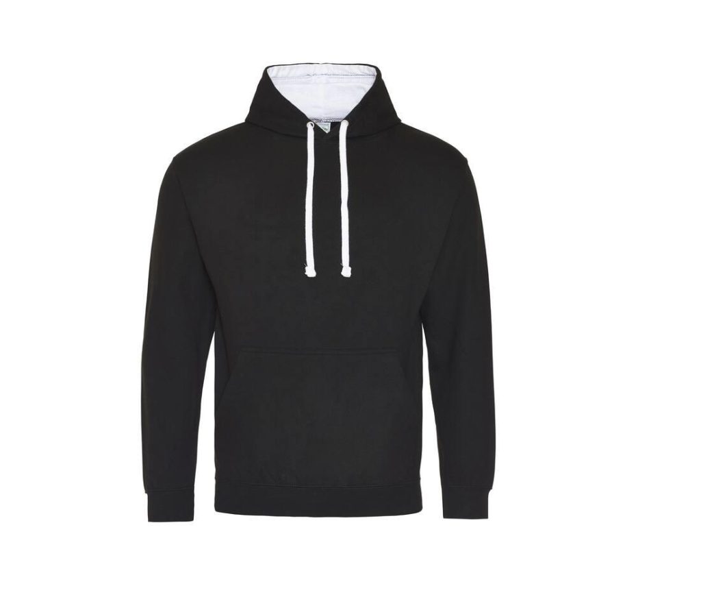 VARSITY HOODIE, JET BLACK/ARCTIC WHITE, S, JUST HOODS