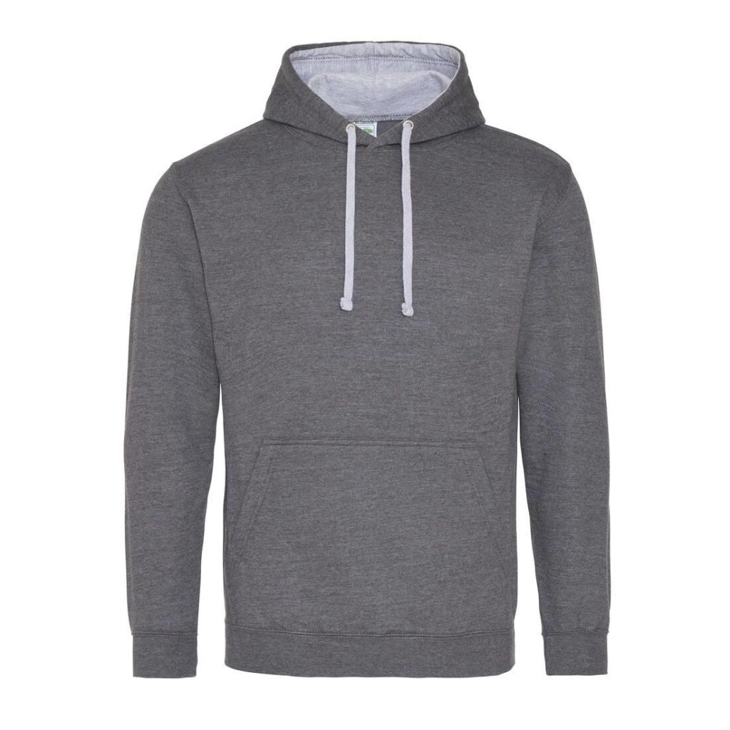 VARSITY HOODIE, CHARCOAL / HEATHER GREY, L, JUST HOODS