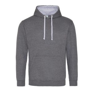 VARSITY HOODIE, CHARCOAL / HEATHER GREY, L, JUST HOODS
