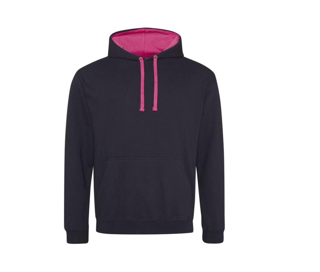 VARSITY HOODIE, JET BLACK/HOT PINK, XS, JUST HOODS