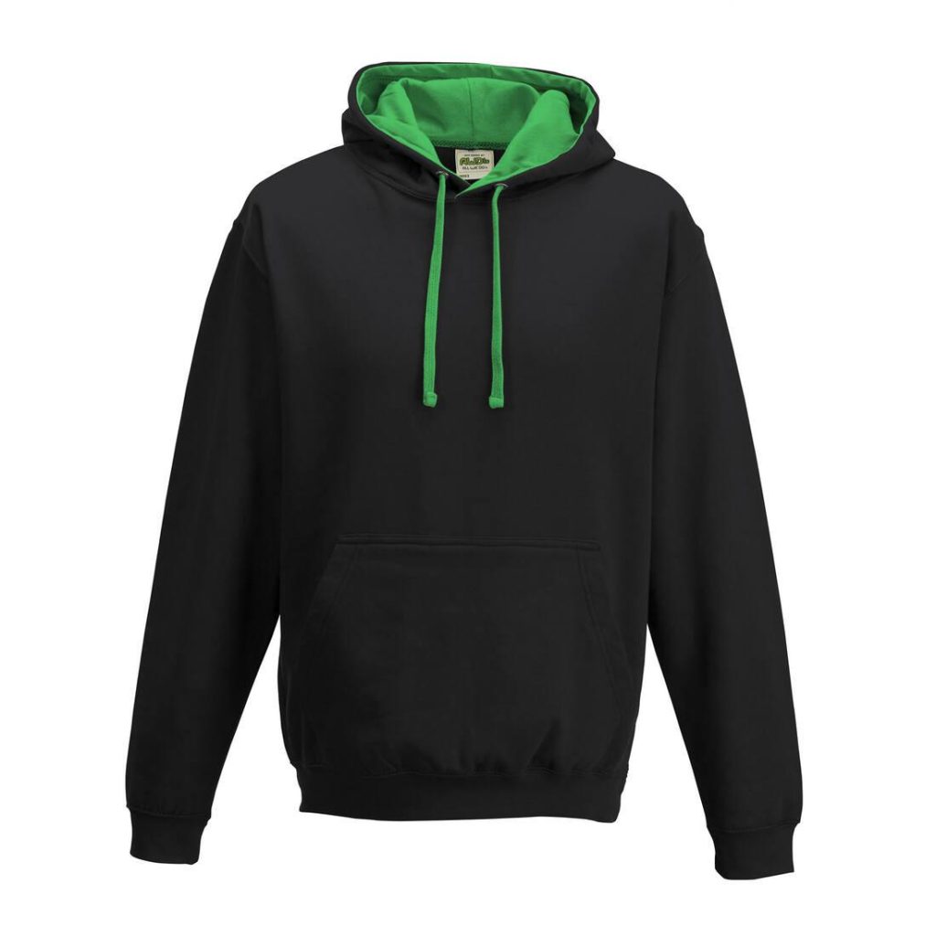 VARSITY HOODIE, JET BLACK/KELLY GREEN, L, JUST HOODS