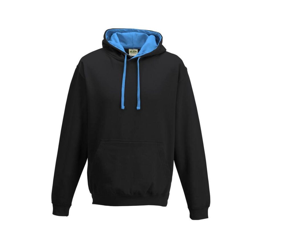 VARSITY HOODIE, JET BLACK/SAPPHIRE, L, JUST HOODS