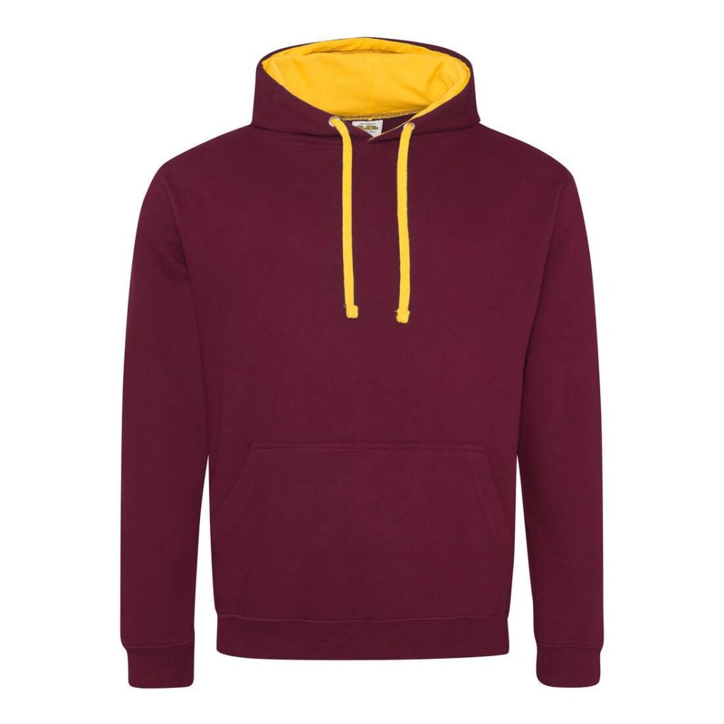 VARSITY HOODIE, BURGUNDY/GOLD, XS, JUST HOODS