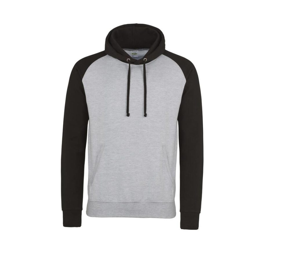 BASEBALL HOODIE, HEATHER GREY/JET BLACK, S, JUST HOODS