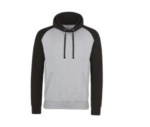 BASEBALL HOODIE, HEATHER GREY/JET BLACK, S, JUST HOODS