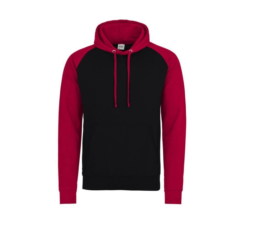 BASEBALL HOODIE, JET BLACK/FIRE RED, S, JUST HOODS