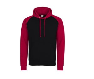 BASEBALL HOODIE, JET BLACK/FIRE RED, S, JUST HOODS