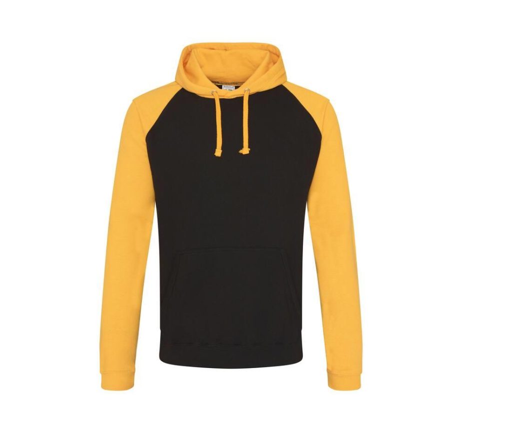 BASEBALL HOODIE, JET BLACK/GOLD, L, JUST HOODS