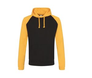 BASEBALL HOODIE, JET BLACK/GOLD, L, JUST HOODS