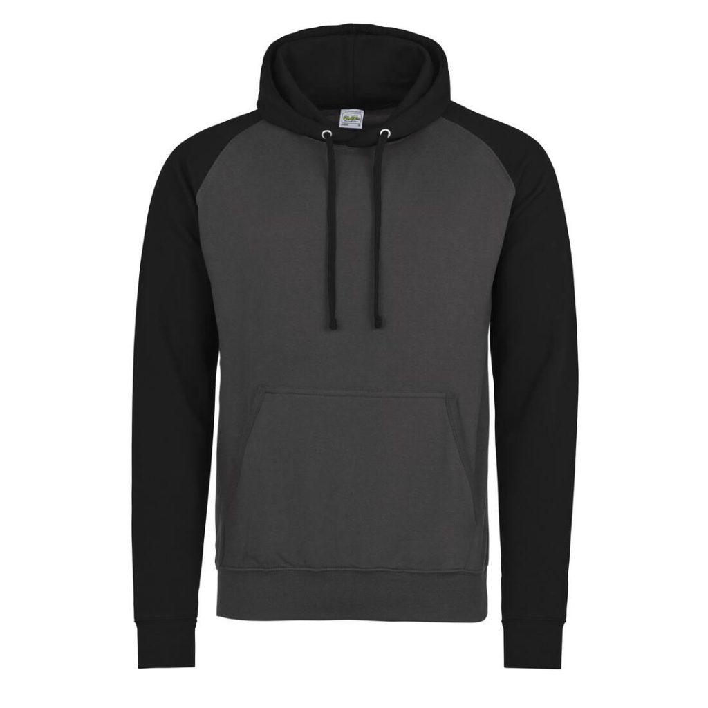 BASEBALL HOODIE, CHARCOAL/JET BLACK, S, JUST HOODS