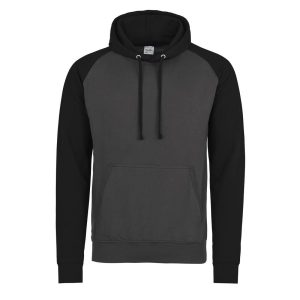 BASEBALL HOODIE, CHARCOAL/JET BLACK, S, JUST HOODS